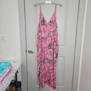 NEW Van Winkle & Co Tank Maxi Nightgown Women 2X Paisley Print Pink Satin